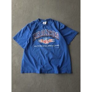 Vintage 1990s Denver Broncos Logo Athletic NFL Football‎ Blue T-shirt XL